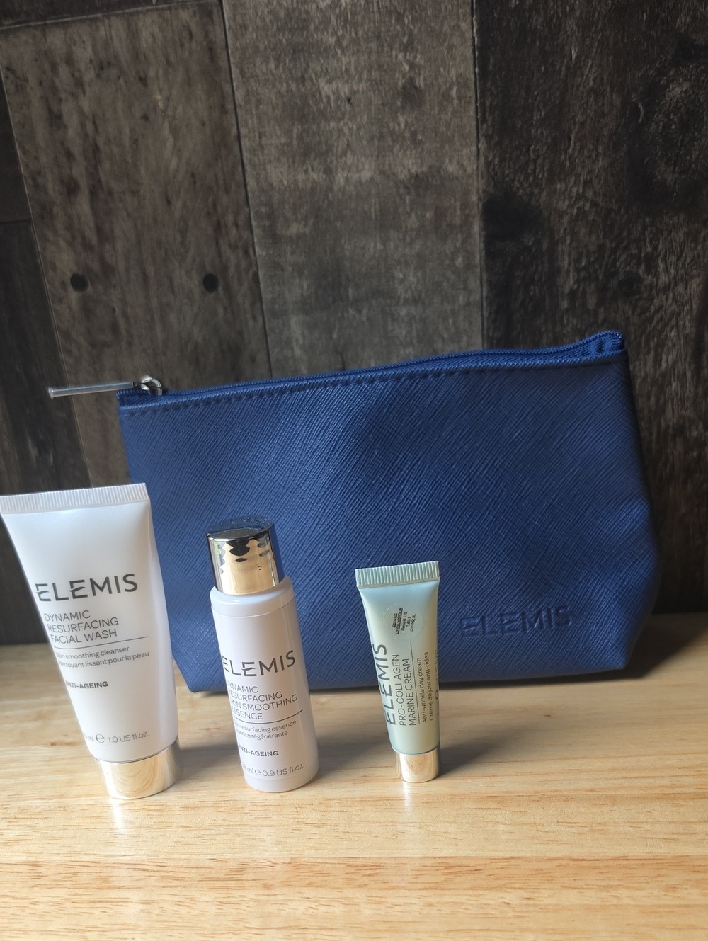 ELEMIS Travel Skincare Set with Navy Blue Pouch